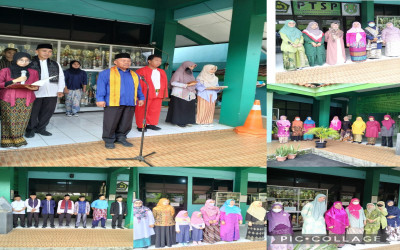 MTsN 12 Jakarta Barat melaksanakan upacara bendera memperingati hari pendidikan nasional dan halal bihalal dalam momentum hari raya idul fitri  1444 H.